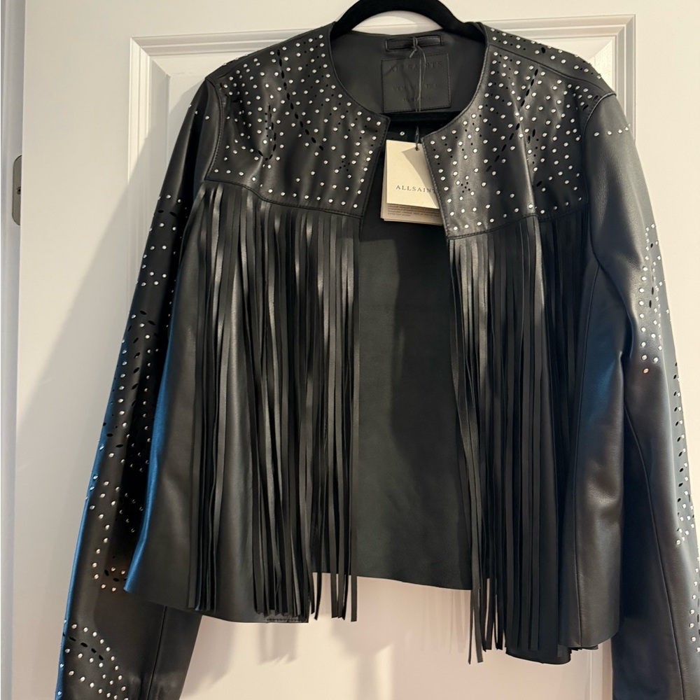 All Saints Studded Black Leather Jacket
